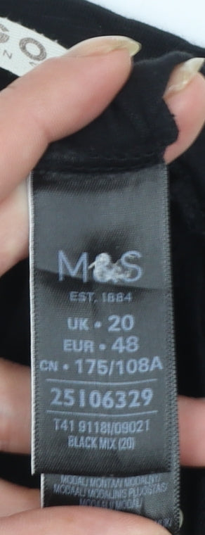 Marks and Spencer Women's Black Floral Modal Cotton T-Shirt Size 20
