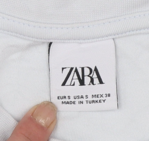 Zara Women White Cotton Short Sleeve Basic T-Shirt Size S