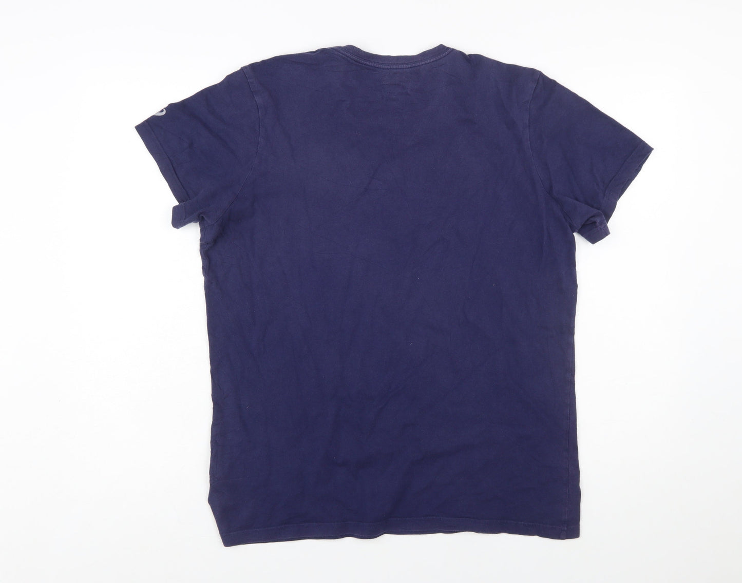 ASICS Men's Blue Graphic Print Crew Neck Cotton T-Shirt Size M