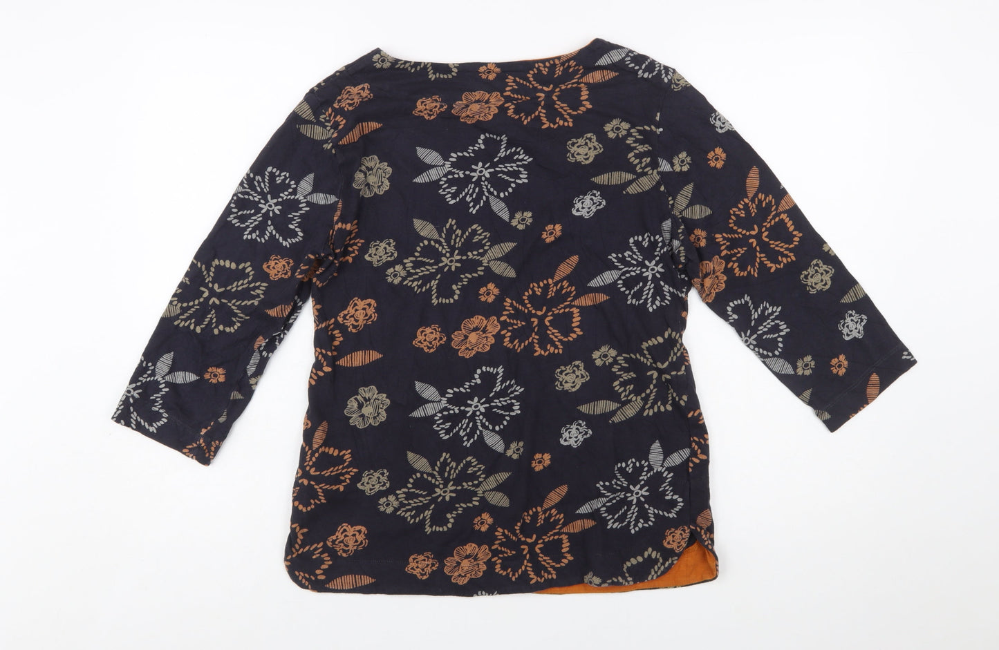 Weird Fish Women's Blue Floral Tunic Blouse Size 12 3/4 Sleeve Cotton
