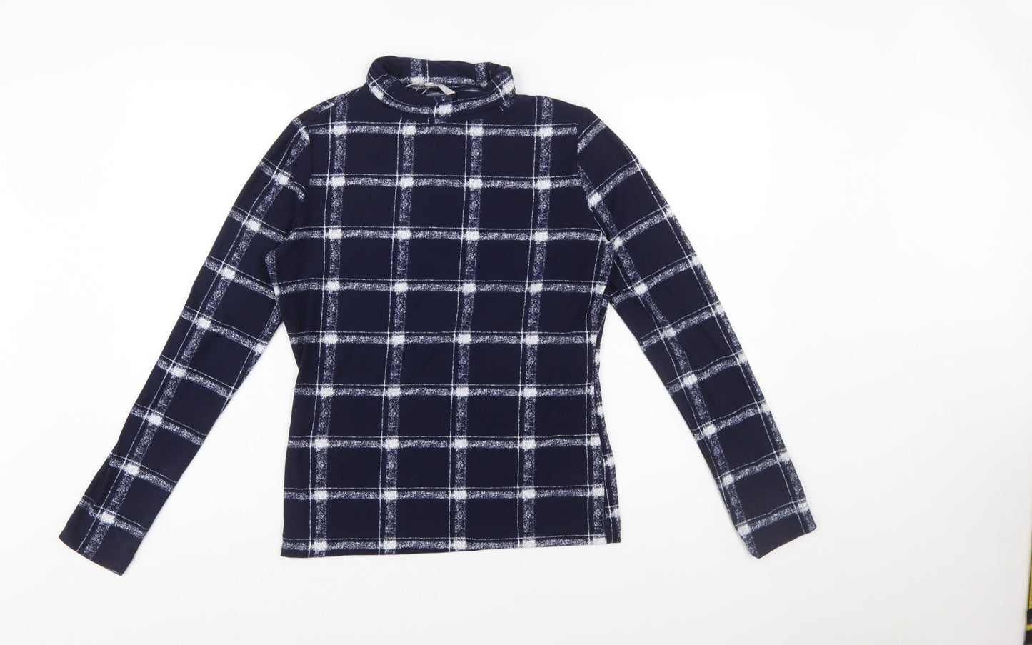 Pebble Bay Women’s Blue Check Roll Neck Long Sleeve Top Size 12