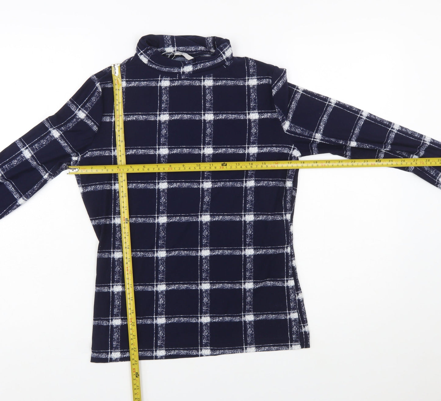 Pebble Bay Women’s Blue Check Roll Neck Long Sleeve Top Size 12