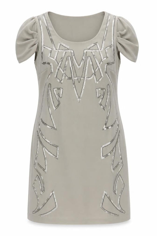 Marks & Spencer Women Beige Size 14 Sequin Shift Dress