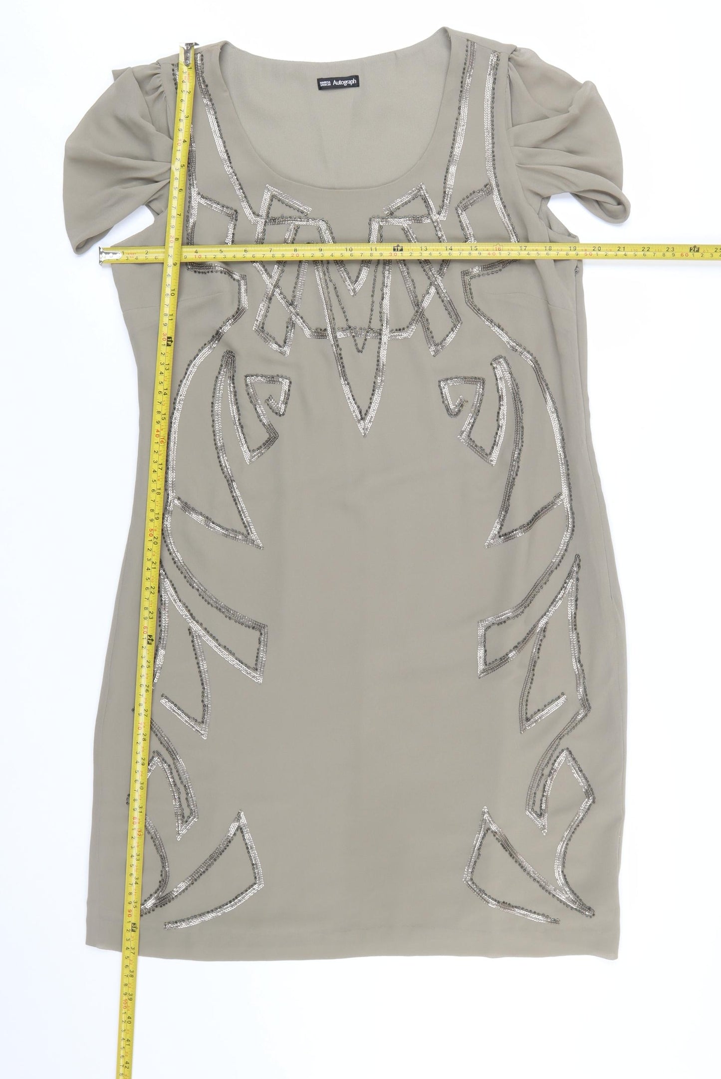 Marks and Spencer Women Beige Size 14 Sequin Shift Dress