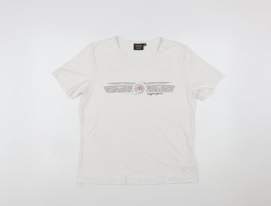 Canyon Women White Rhinestone Logo Short Sleeve Stretch T-Shirt Size 10