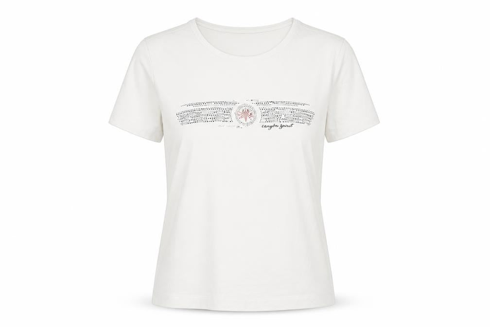 Canyon Women White Rhinestone Logo Short Sleeve Stretch T-Shirt Size 10