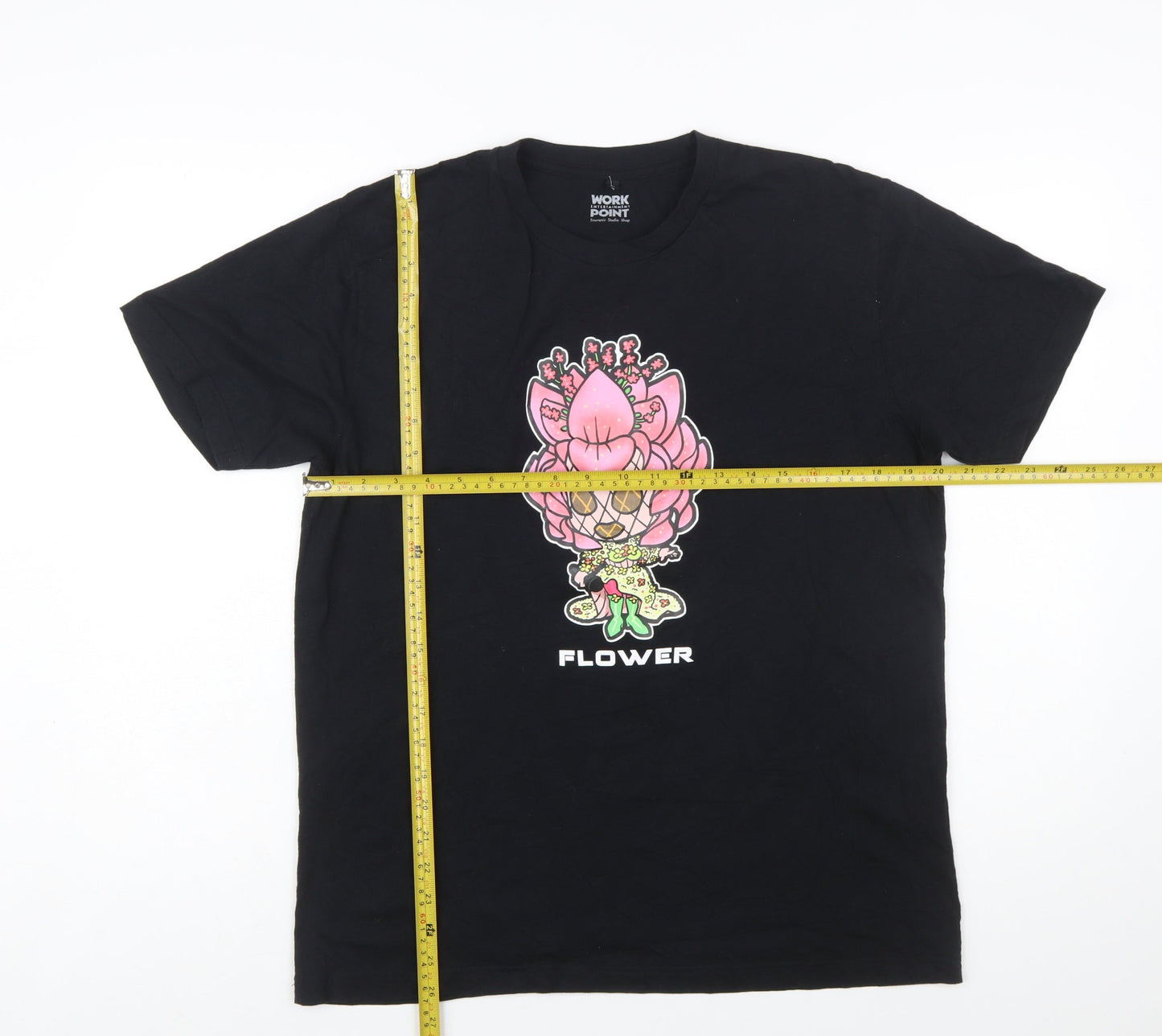 Workpoint Entertainment Women’s Black Flower Cartoon Print T-Shirt Size L