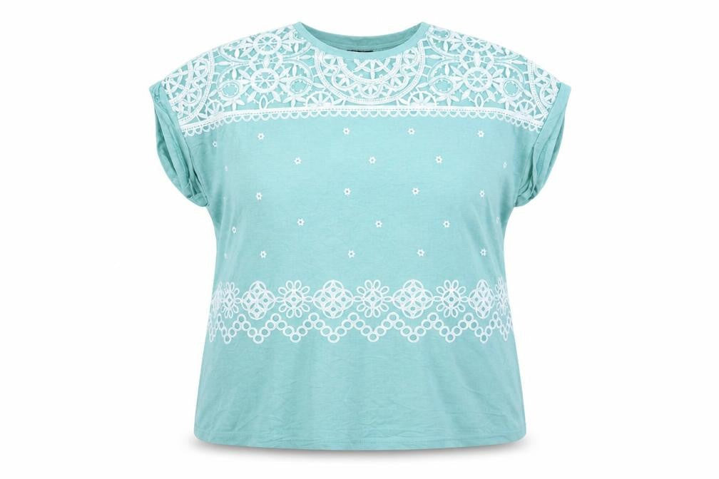 Klass Womens Aqua Blue Lace Detail Short Sleeve Tunic Top XXL