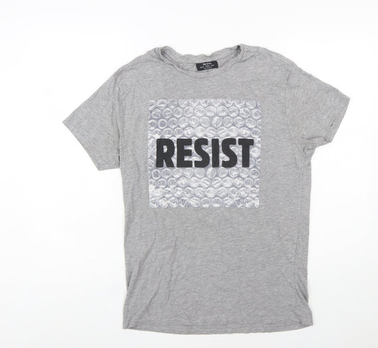 Bershka Women’s Grey Resist Graphic Cotton T-Shirt Size 12