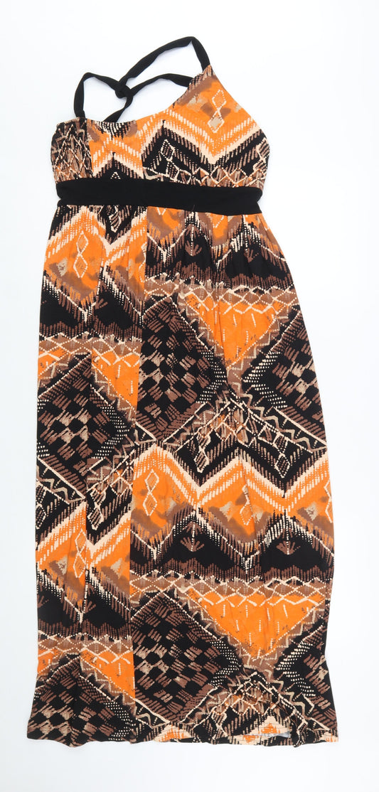 Et Vous Women's Orange Geometric Maxi Halter Dress Size 10