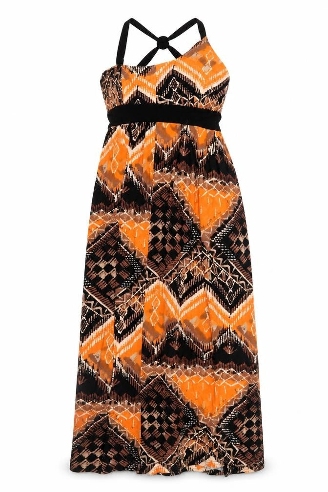 Et Vous Women's Orange Geometric Maxi Halter Dress Size 10
