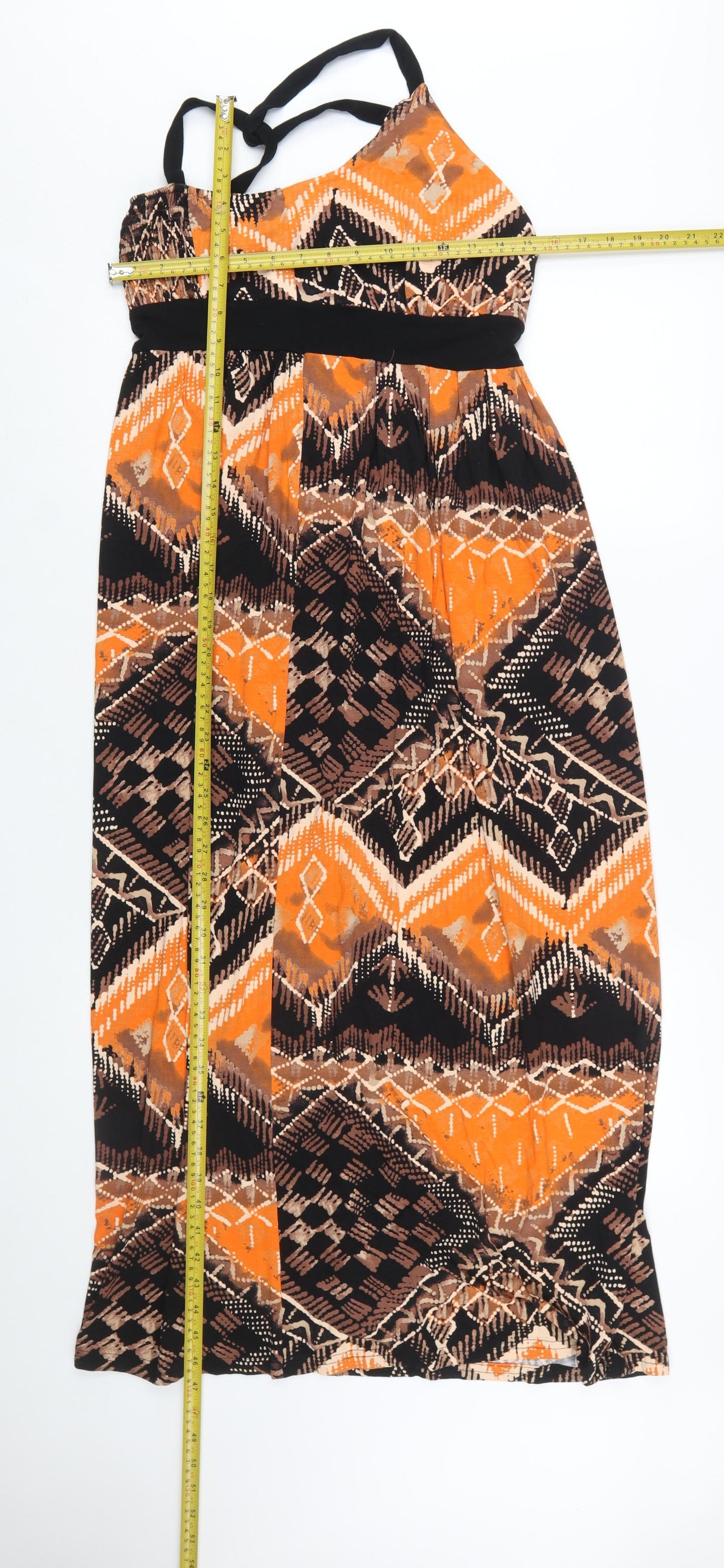 Et Vous Women's Orange Geometric Maxi Halter Dress Size 10