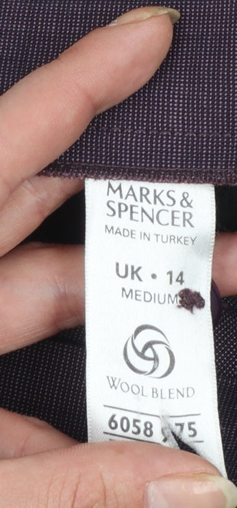 Marks and Spencer Womens Purple Wool Blend Pleated Dress Trousers UK 14