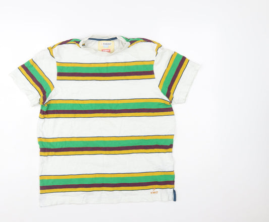 Farah YMC Men's White Multicoloured Striped Cotton T-Shirt Size S