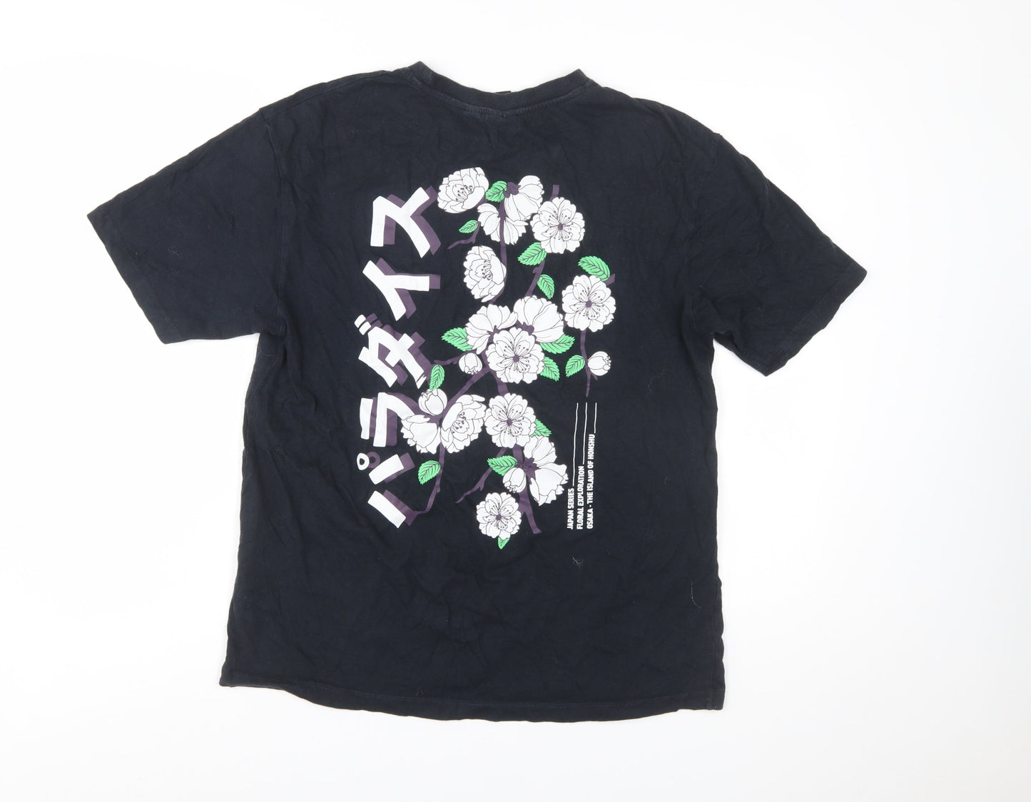 ONLY & SONS Men's Black Japanese Floral Graphic Cotton T-Shirt Size S