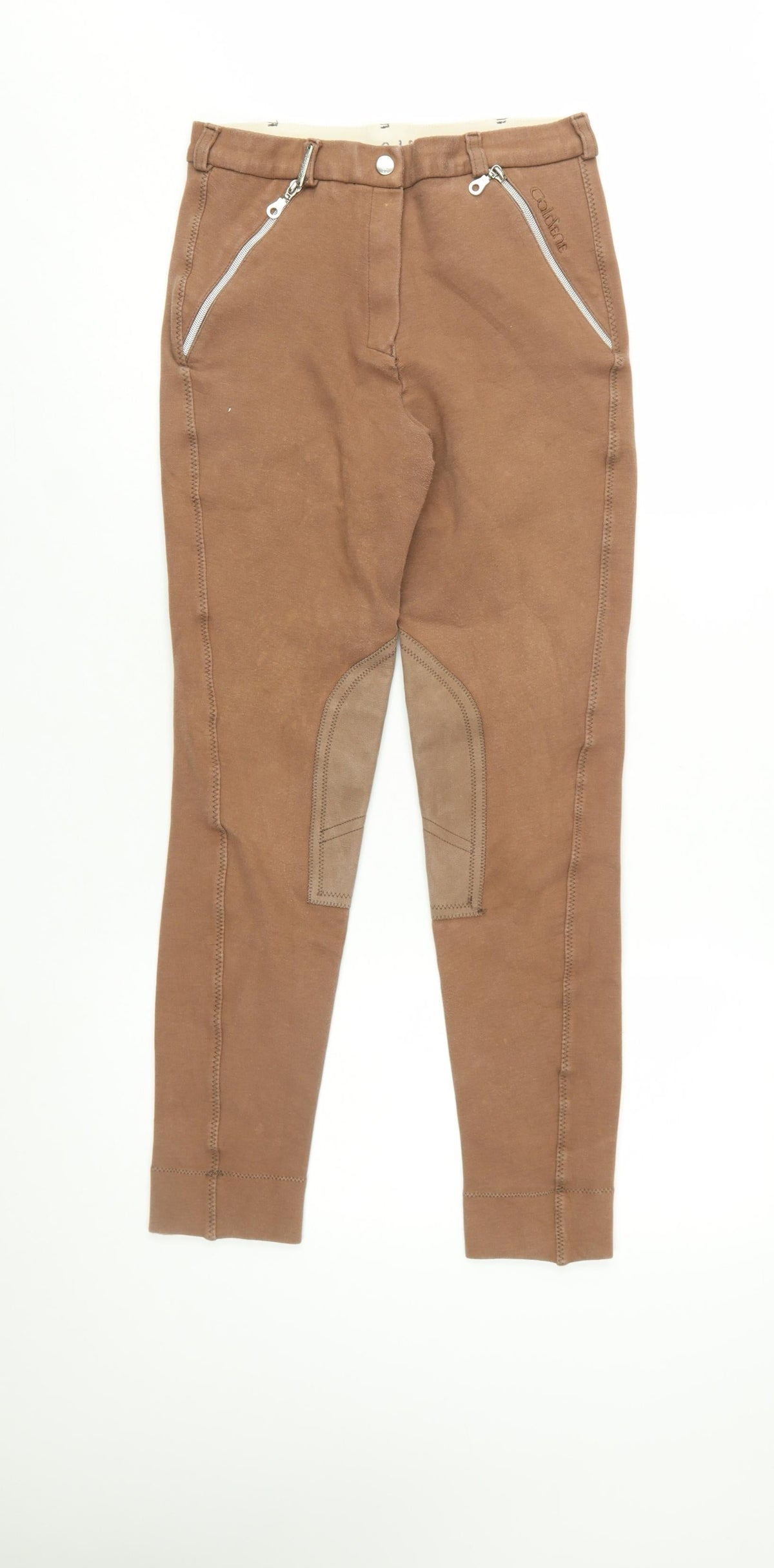 Caldene Womens Brown Jodhpur Riding Leggings Size 6 Stretch Zip Pockets