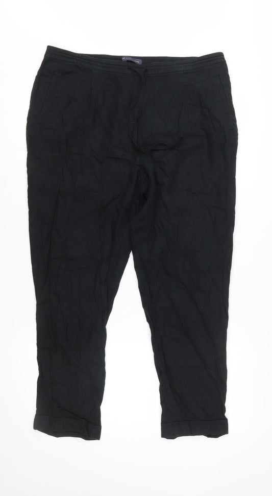 Marks and Spencer Womens Black Linen Blend Cropped Trousers Size 16