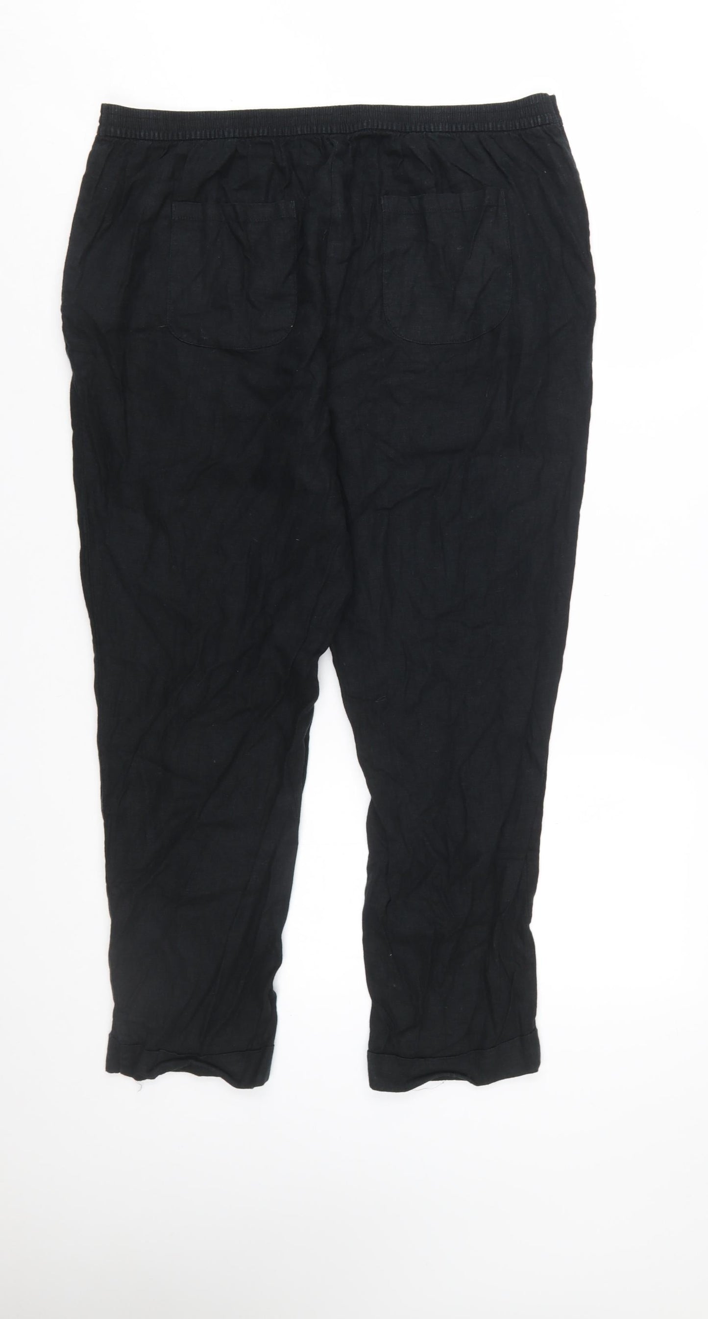 Marks and Spencer Womens Black Linen Blend Cropped Trousers Size 16