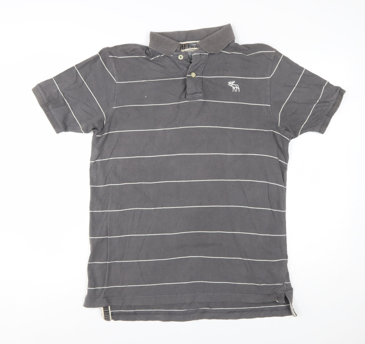 Abercrombie & Fitch Men’s Grey Striped Cotton Polo Shirt Size L