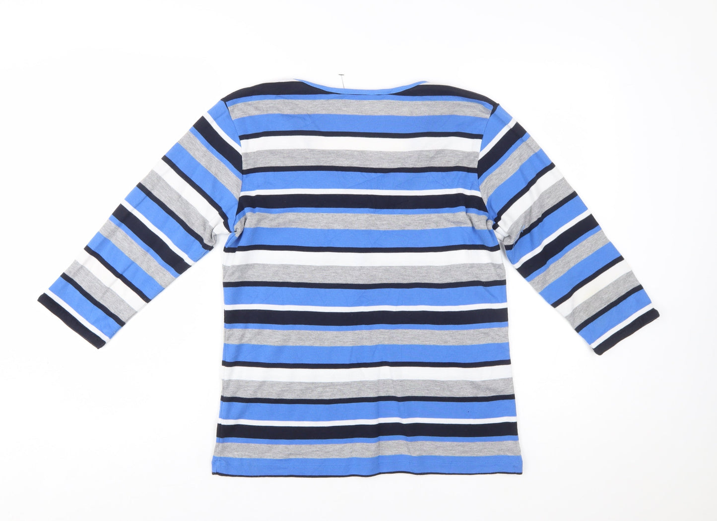 Harbour View Women's Blue Striped 3/4 Sleeve Henley T-Shirt M