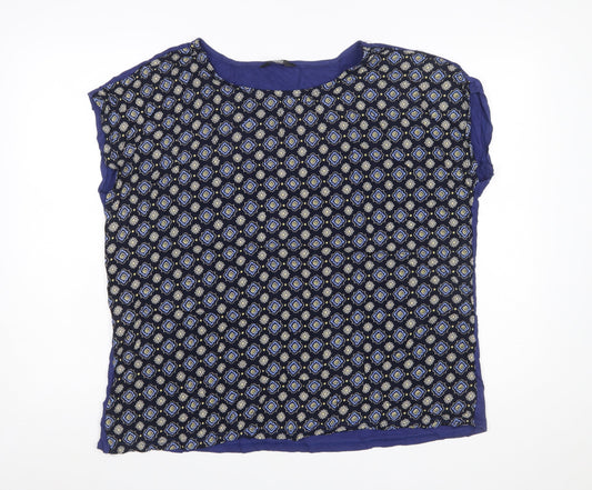 Max Women's Blue Geometric Short Sleeve Rayon Viscose Blouse 3XL Plus