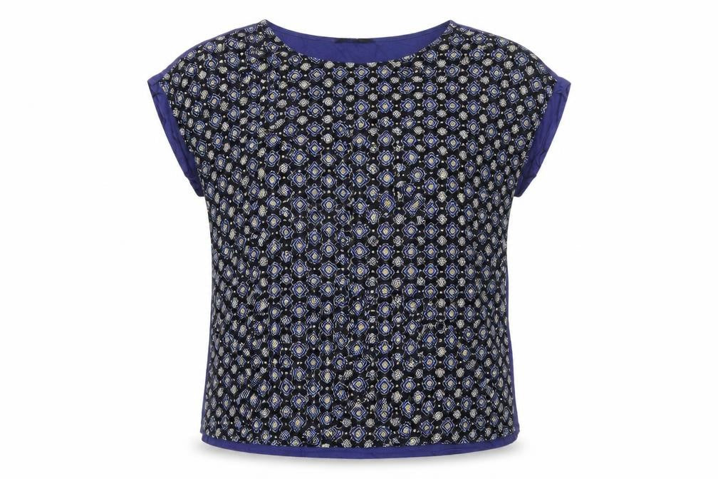 Max Women's Blue Geometric Short Sleeve Rayon Viscose Blouse 3XL Plus