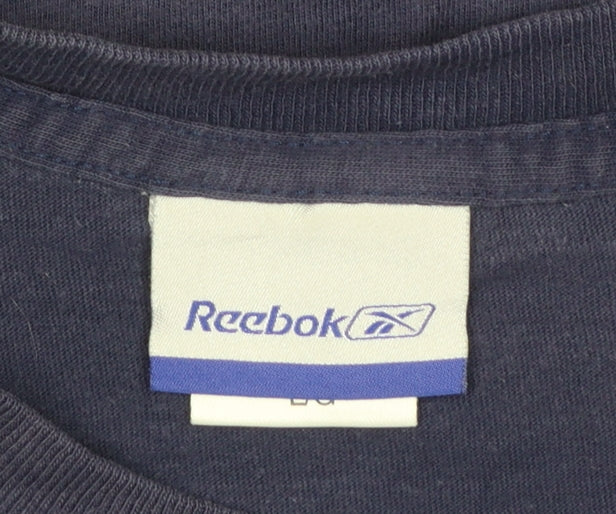 Reebok Men Navy Blue Cotton Sports Graphic T-Shirt Size L