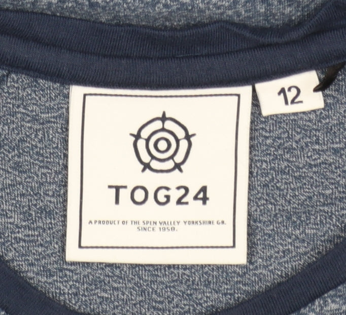 TOG24 Womens Blue Raglan Short Sleeve Crew Neck Cotton Blend T-Shirt Size 12
