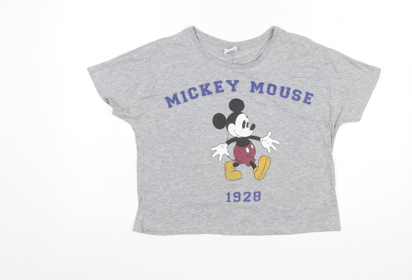 Disney Women’s Grey Cropped Mickey Mouse T-Shirt Size 10