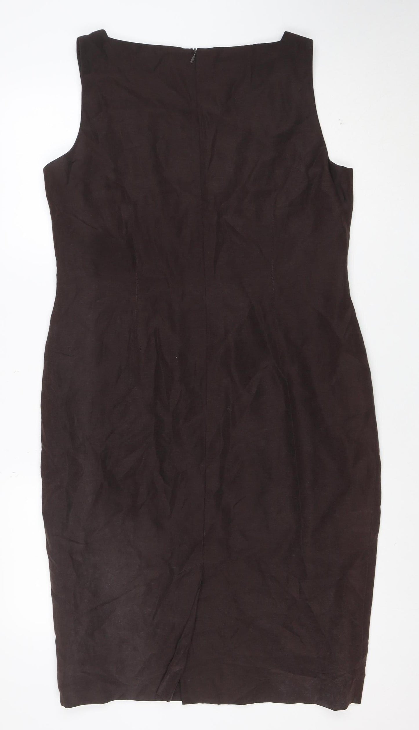 Planet Women Brown Silk Linen Sheath Dress Size 14 Sleeveless Workwear