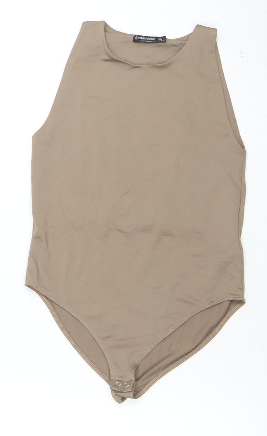 Stradivarius Womens Beige Sleeveless Bodysuit L Round Neck Stretch