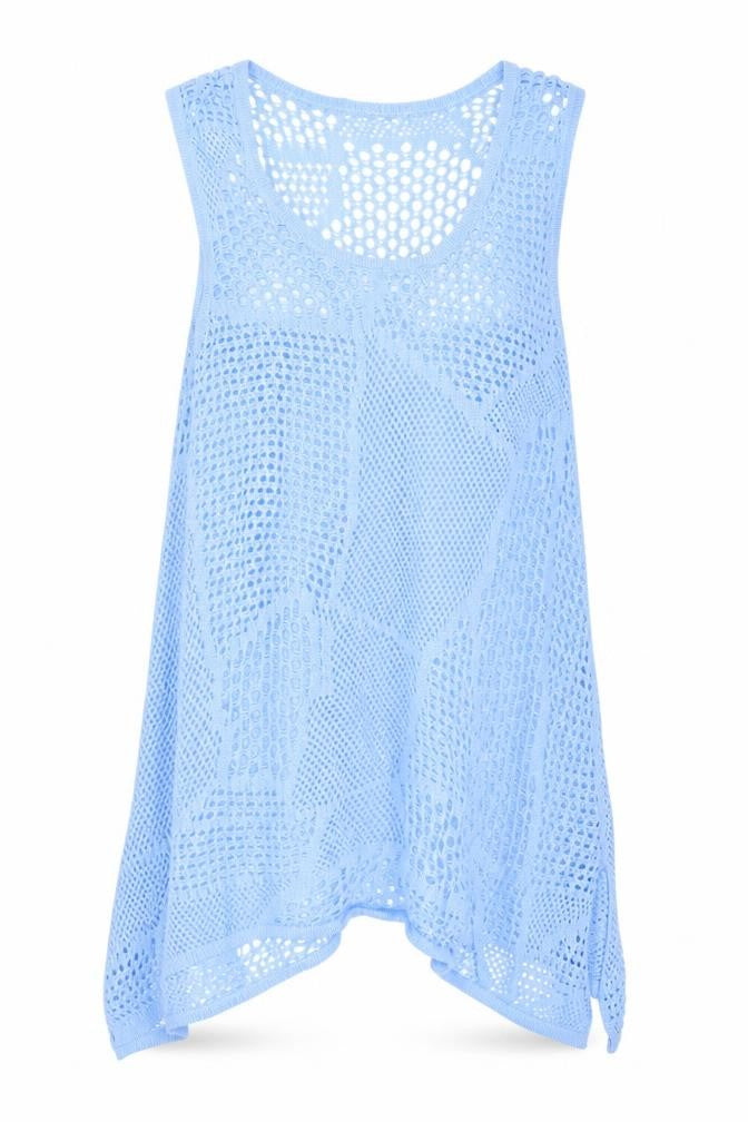 Eight Eight Eight Women’s Blue Open Knit Sleeveless Cotton Tunic Jumper M