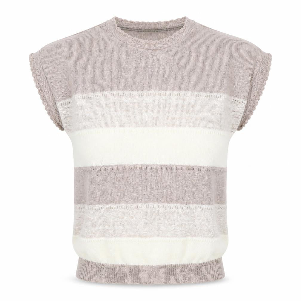 en Vogue Women's Beige Striped Knit Short Sleeve Blouse Size 6