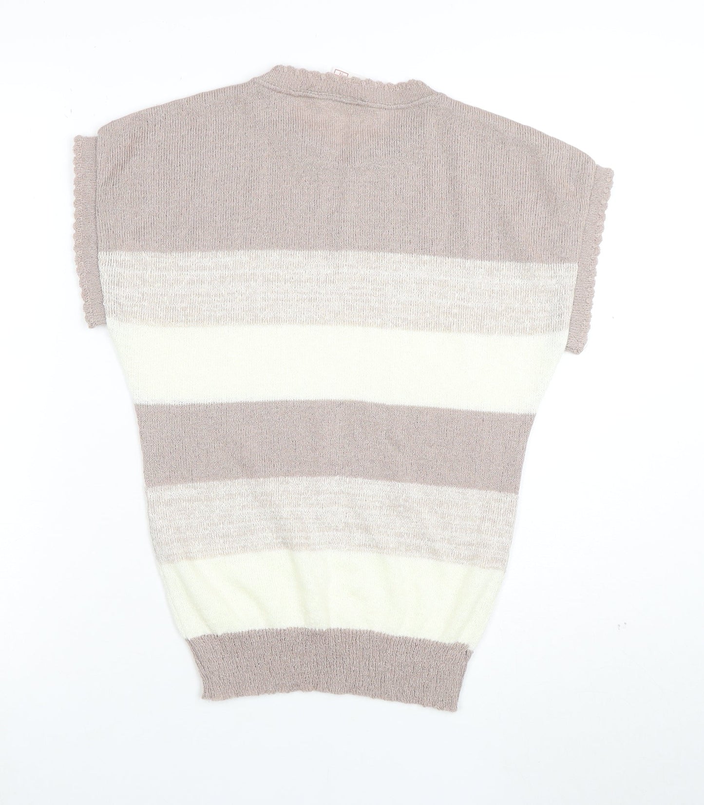 en Vogue Women's Beige Striped Knit Short Sleeve Blouse Size 6