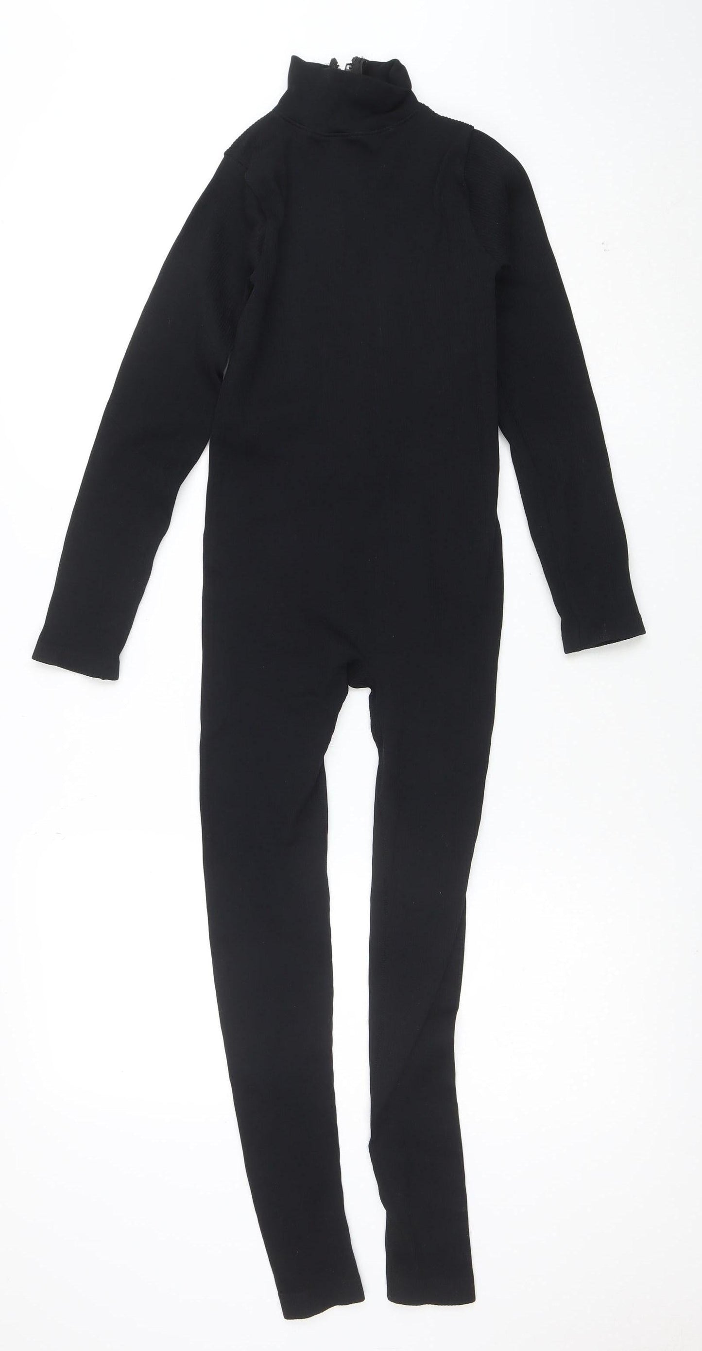 PrettyLittleThing Women Black XS Long Sleeve Zip Catsuit Jumpsuit