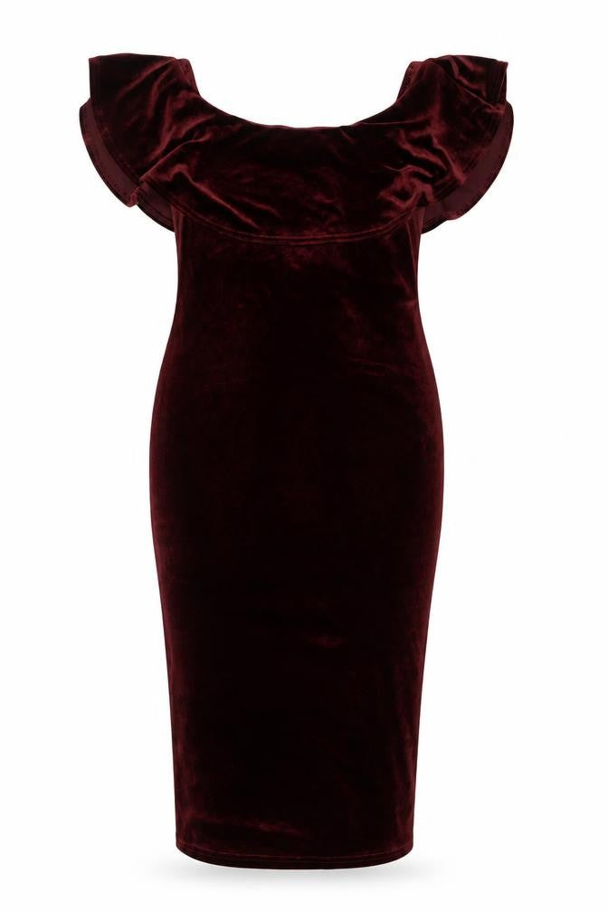 New Look Women's Brown Velvet Off Shoulder Bodycon Dress Size 8