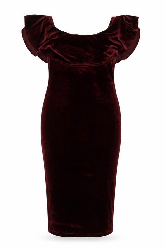 New Look Women's Brown Velvet Off Shoulder Bodycon Dress Size 8