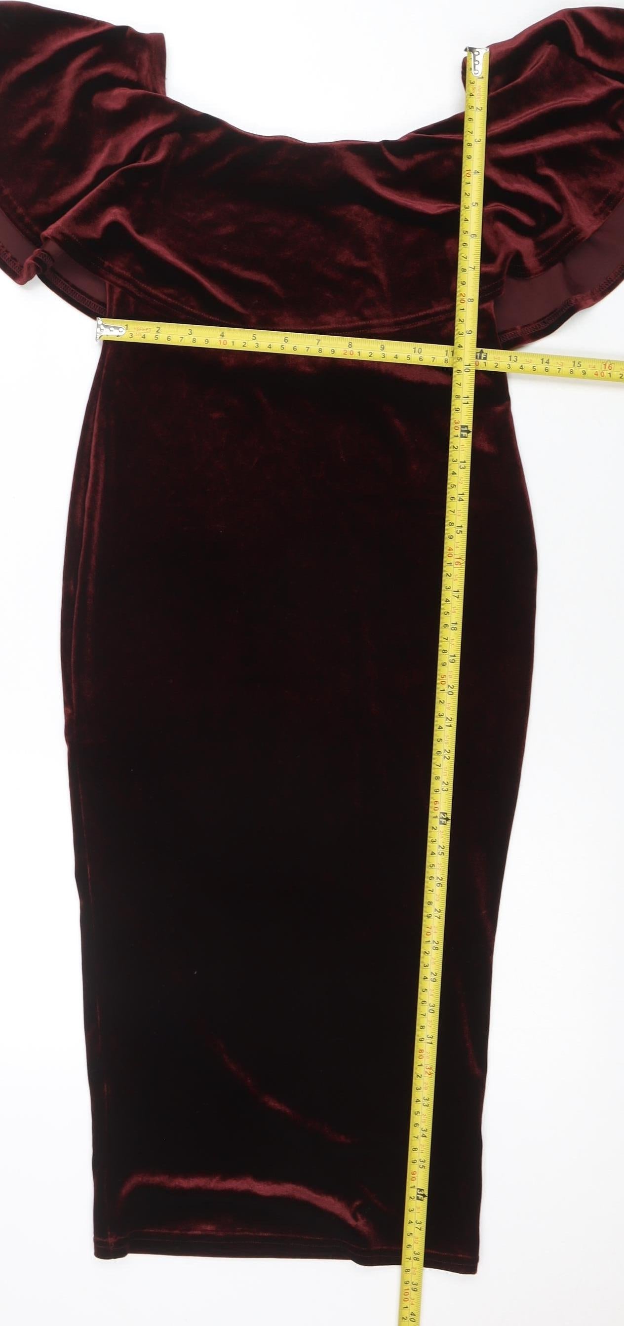 New Look Women's Brown Velvet Off Shoulder Bodycon Dress Size 8