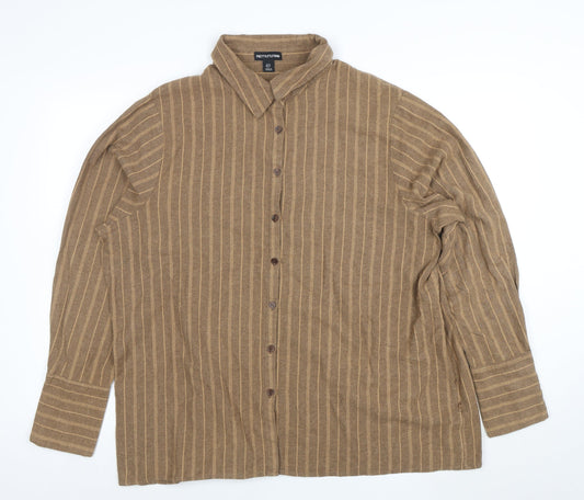PrettyLittleThing Women Brown Striped Button-Up Shirt UK 10 Long Sleeve Collared