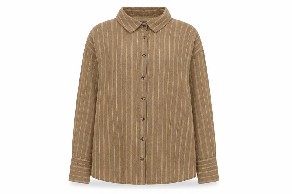 PRETTYLITTLETHING Women Brown Striped Button-Up Shirt UK 10 Long Sleeve Collared