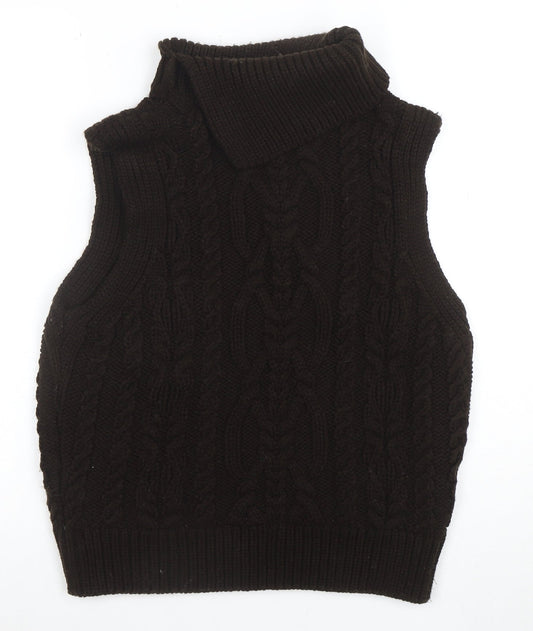 Zara Womens Brown Cable-Knit Sleeveless Roll Neck Jumper Vest Size M