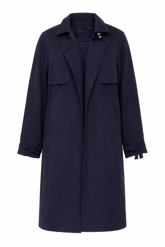 New Look Women Blue Long Trench Coat Size 14 Belted Classic Style