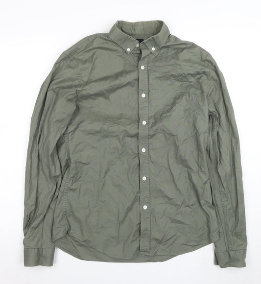 New Look Men's Green Long Sleeve Button-Up Cotton Shirt Size L