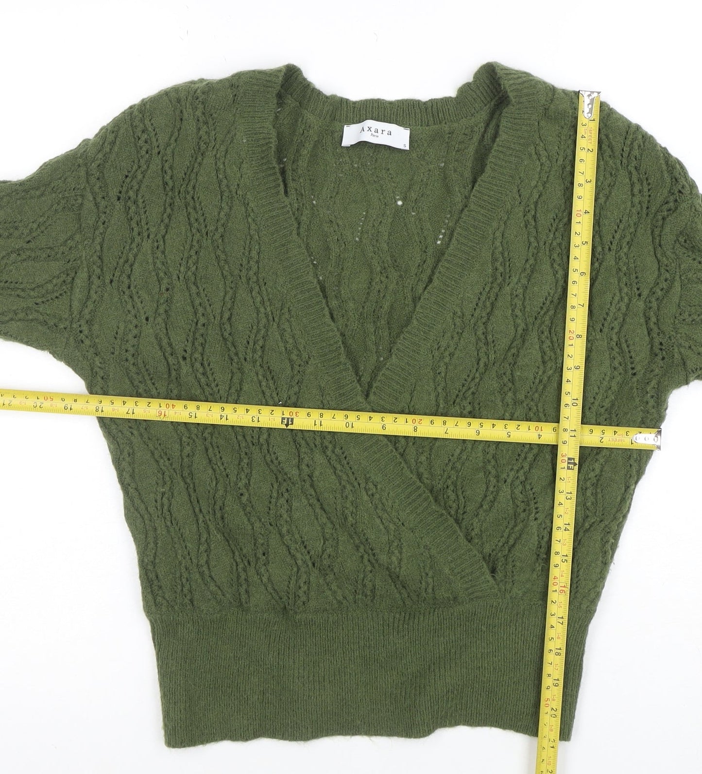 Axara Women’s Green V-Neck Wrap Knit Jumper Size S