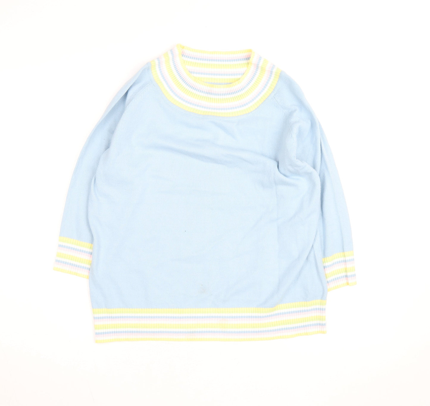 Etam Women Blue Striped High Neck Cotton Knit Jumper L