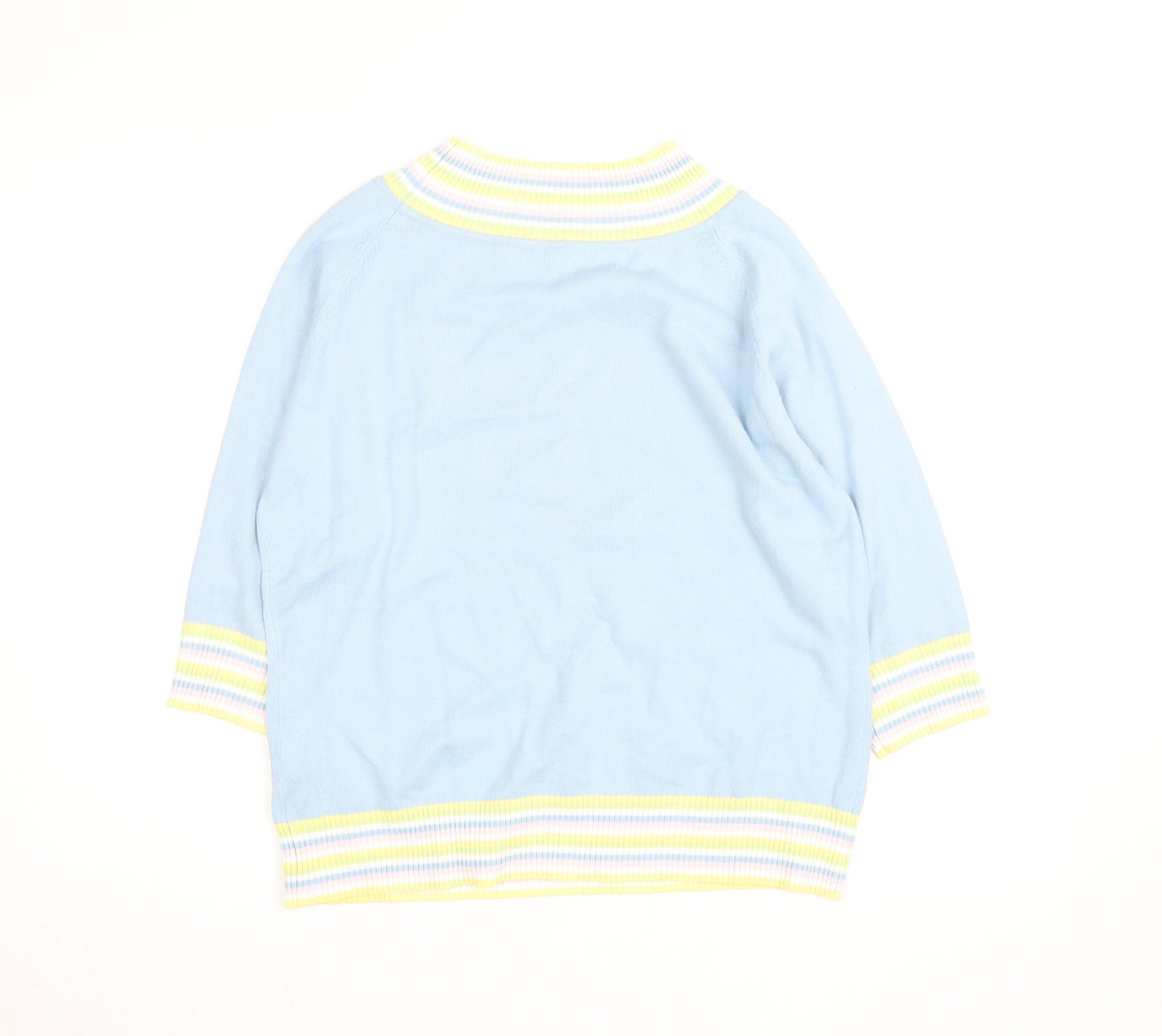Etam Women Blue Striped High Neck Cotton Knit Jumper L