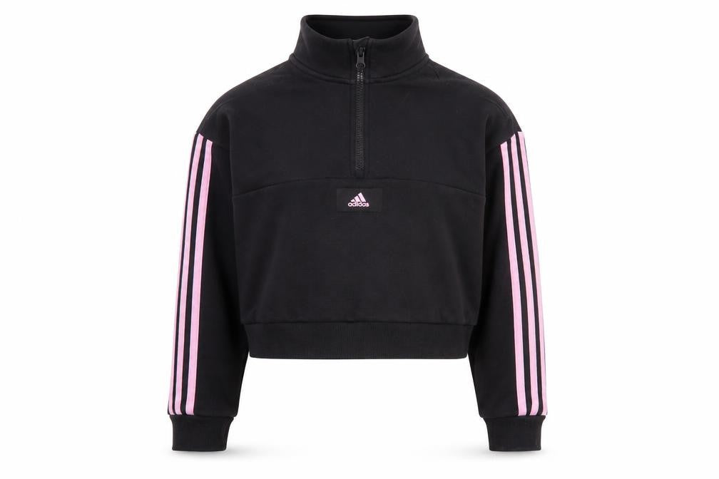 Adidas Girls Black Pink 1/2 Zip Hoodie Sweatshirt Size 13-14 Years