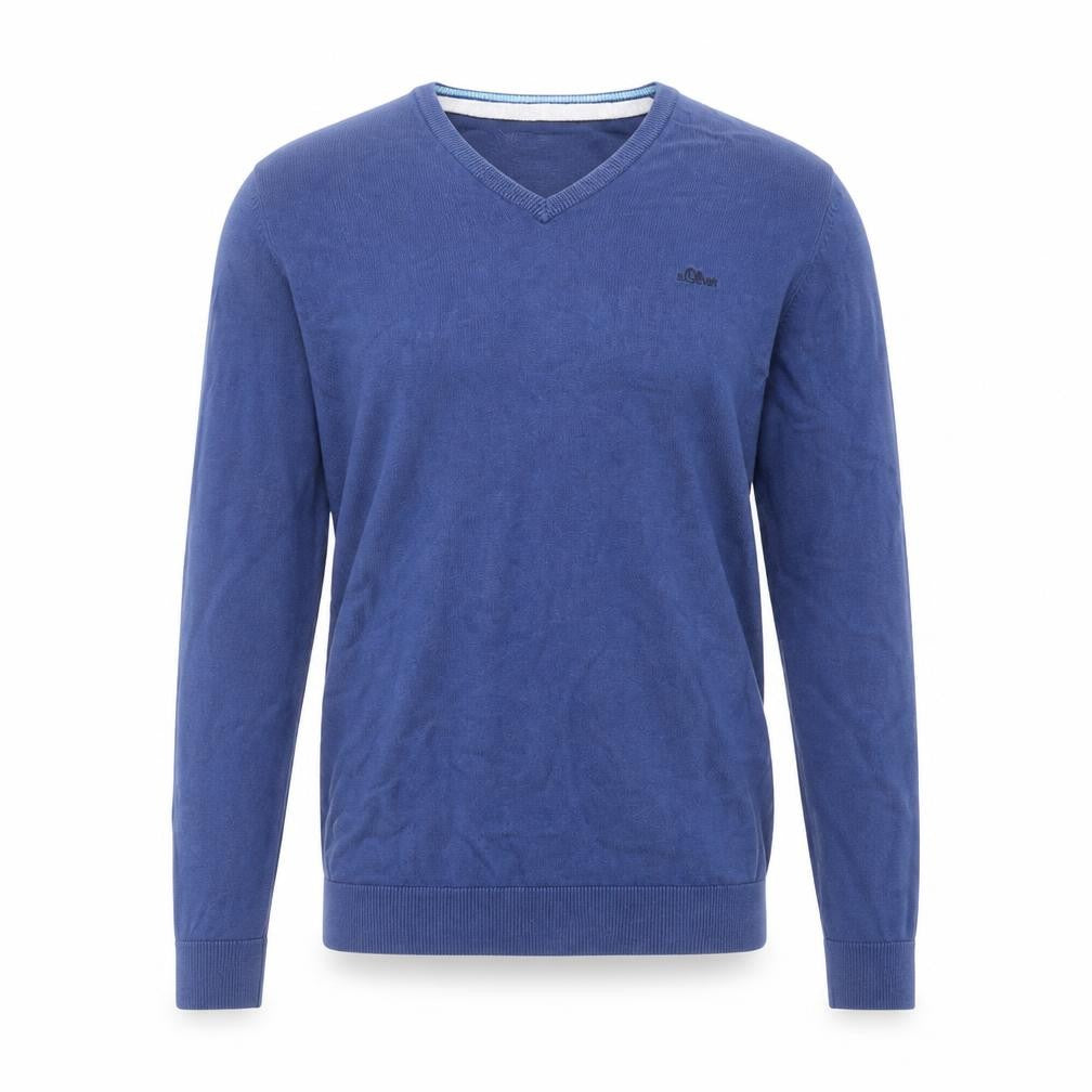 s.Oliver Men's Blue V-Neck Cotton Jumper Size M Classic Knitwear