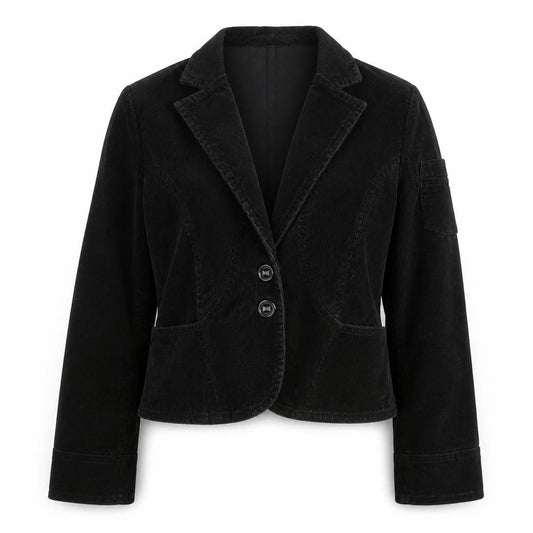 LJR Womens Black Corduroy Blazer Jacket Size 12 Classic Style