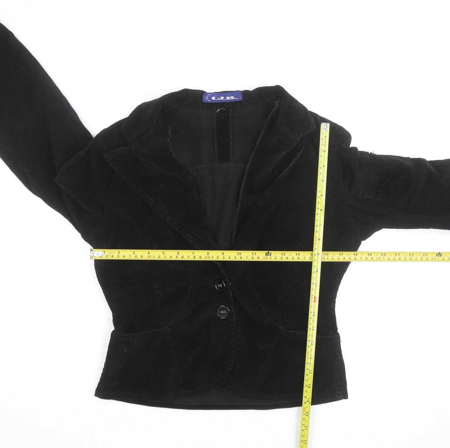 LJR Womens Black Corduroy Blazer Jacket Size 12 Classic Style